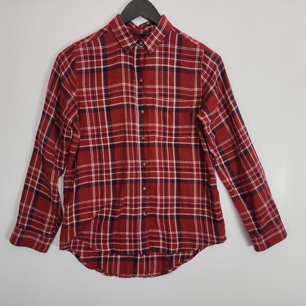 Marine Layer Women's Medium Red‎ Blue Plaid Button Up Flannel Shirt Cotton